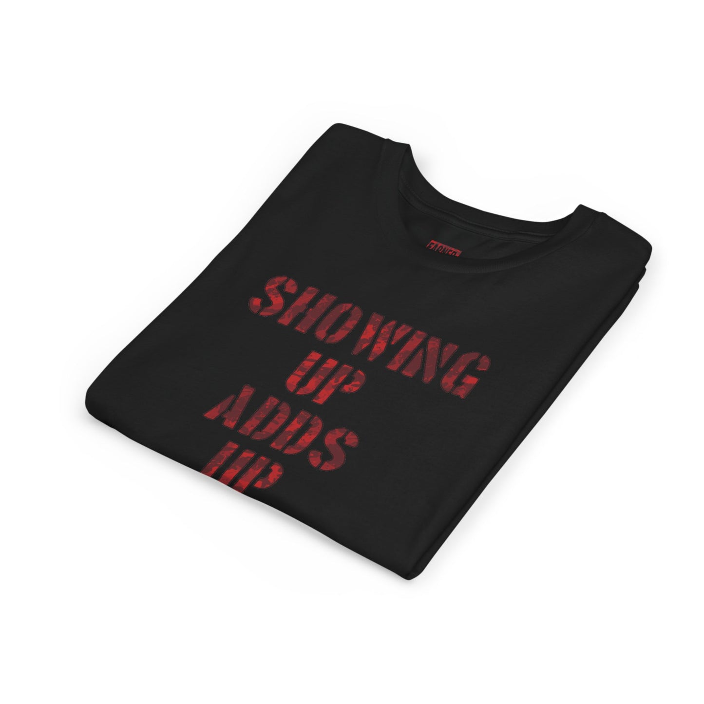 SHOWING UP ADDS UP Youth Tee (Red Camo Font)