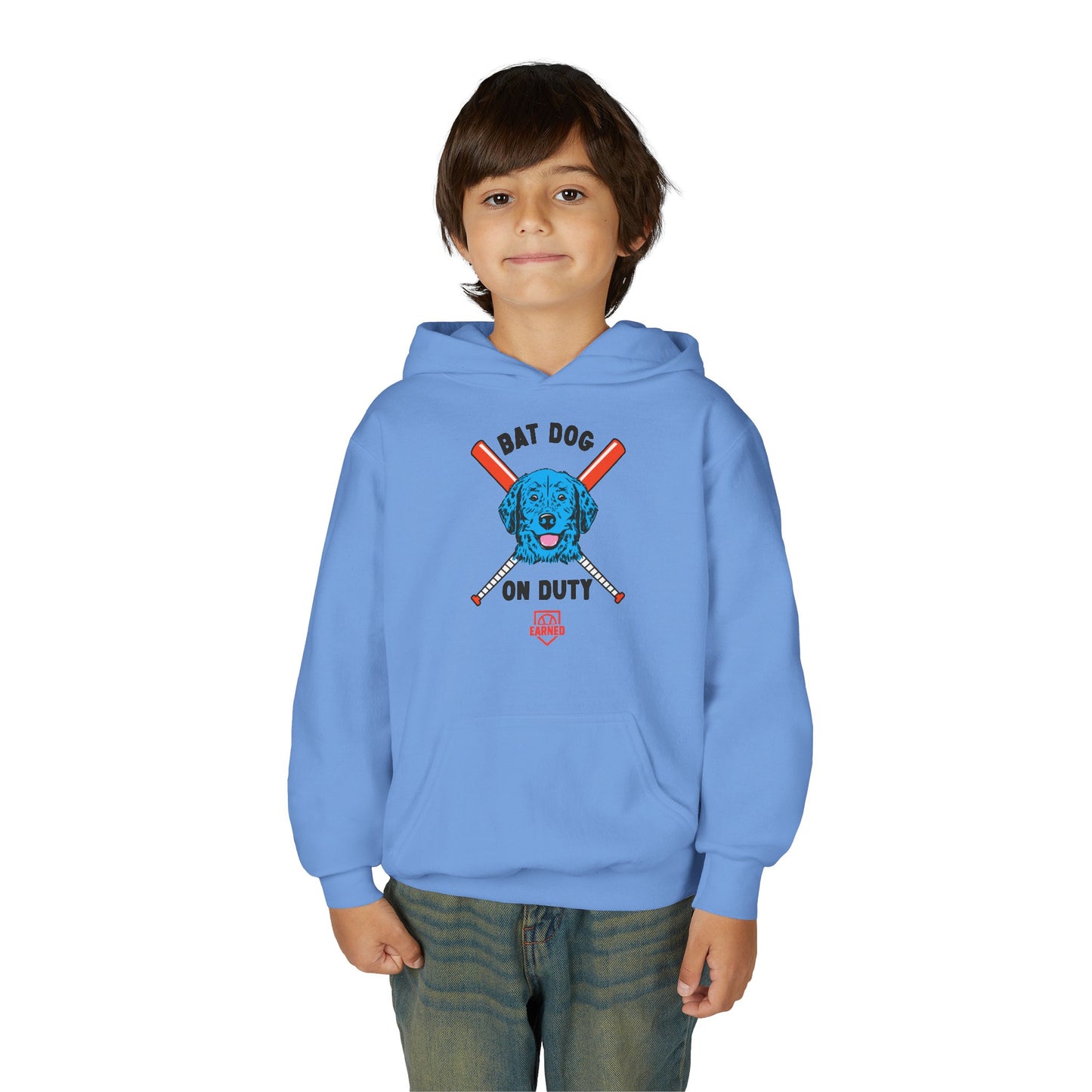 BAT DOG ON DUTY Youth Hoodie (Red, White and Woof) - BARK PARK Collection