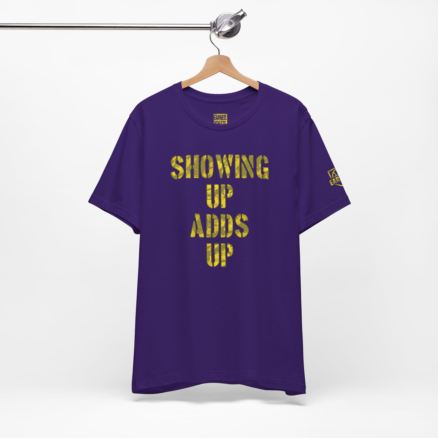 SHOWING UP ADDS UP Tee (Yellow Camo Font)