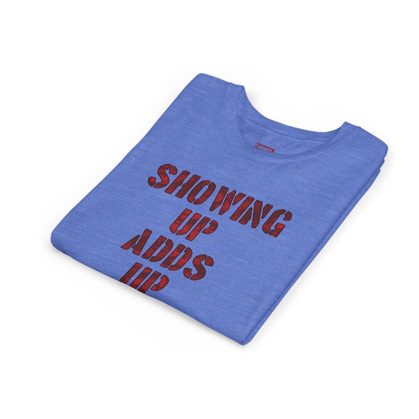 SHOWING UP ADDS UP Youth Tee (Red Camo Font)
