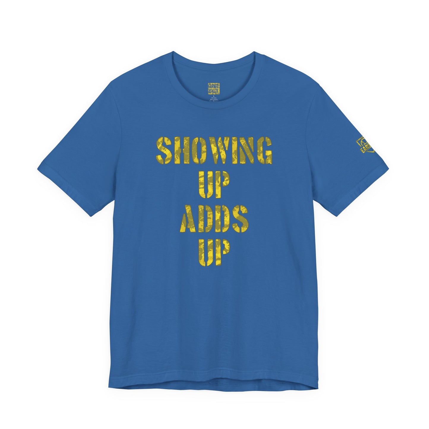 SHOWING UP ADDS UP Tee (Yellow Camo Font)