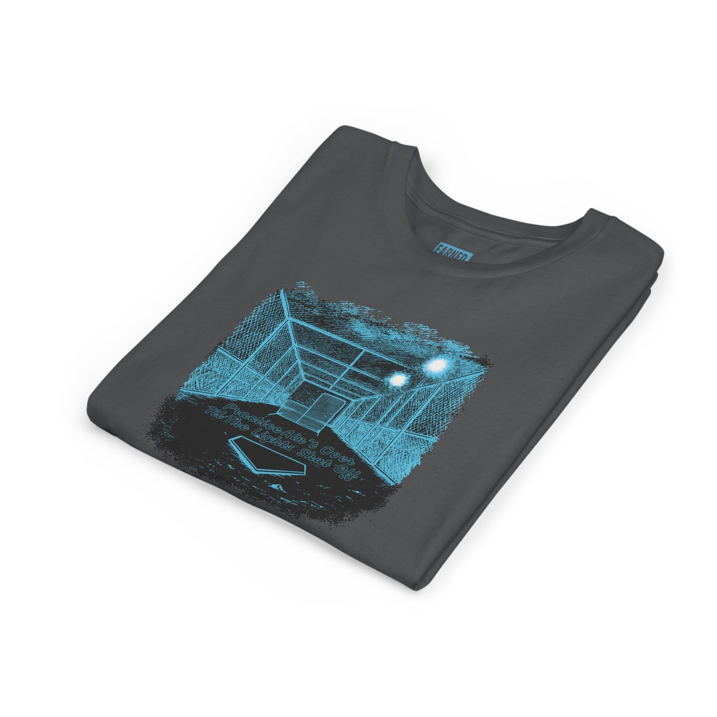 PRACTICE AIN'T OVER TILL THE LIGHTS SHUT OFF Youth Tee (Blue Font)