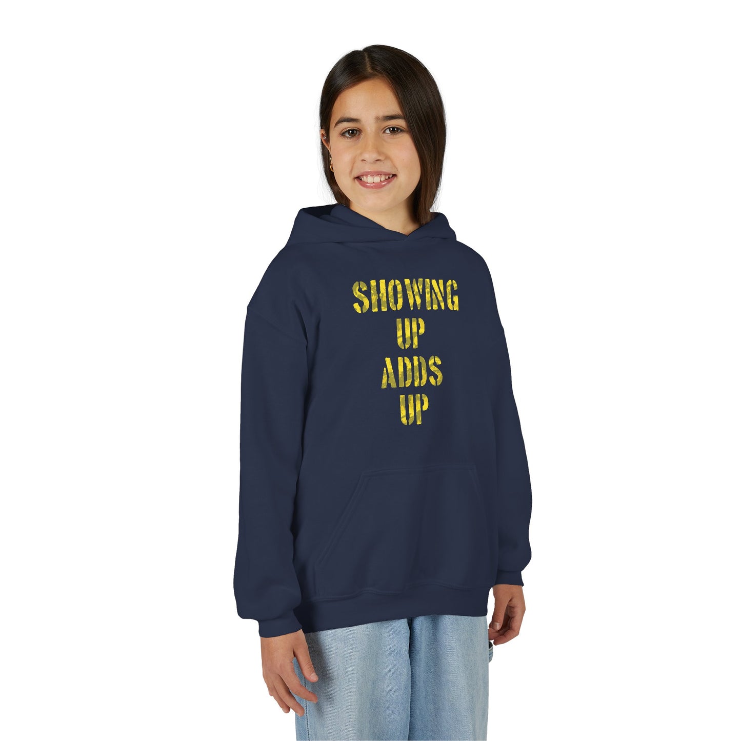 SHOWING UP ADDS UP Youth Hoodie (Yellow Camo Logo)