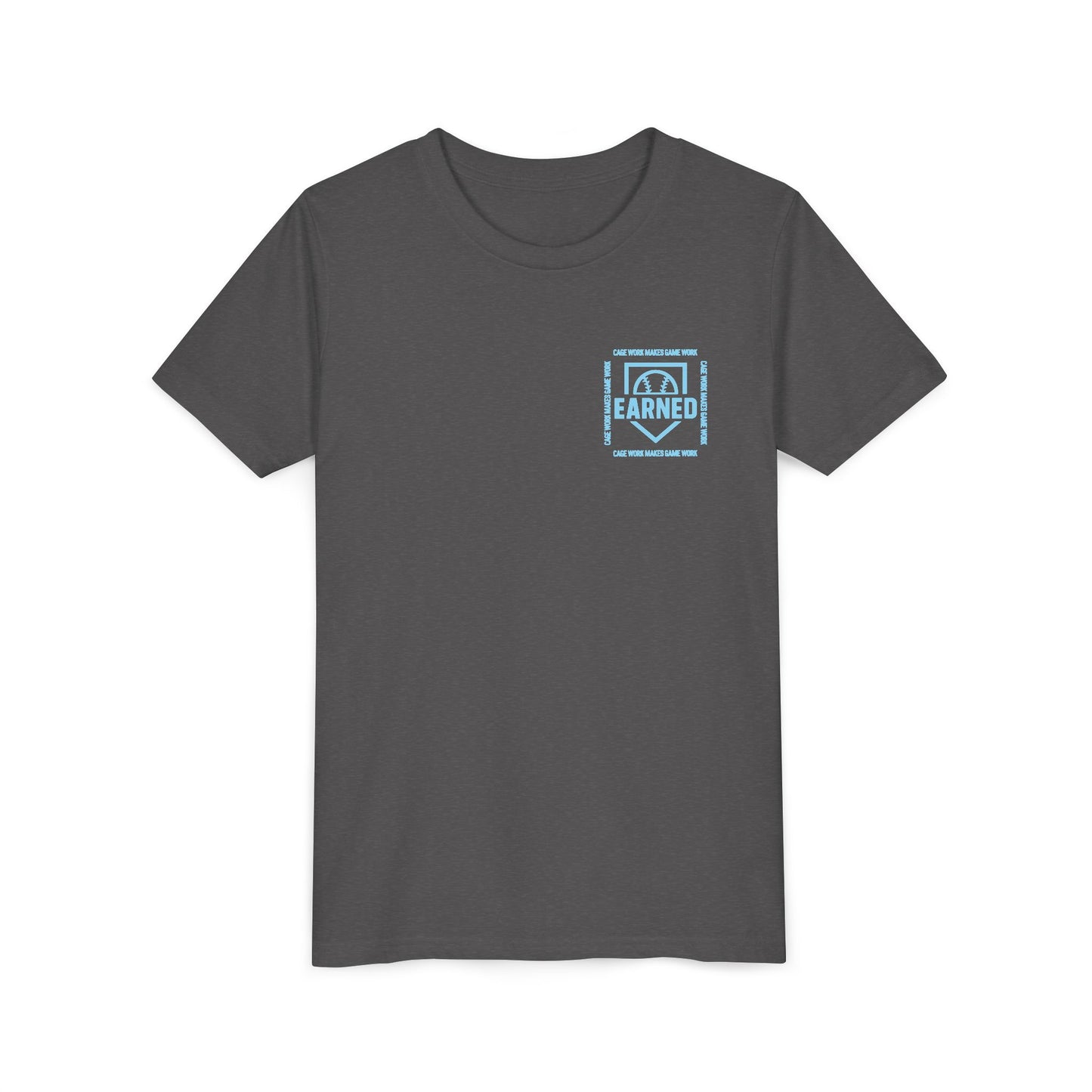 CAGE WORK MAKES GAME WORK Youth Tee (Blue Font)