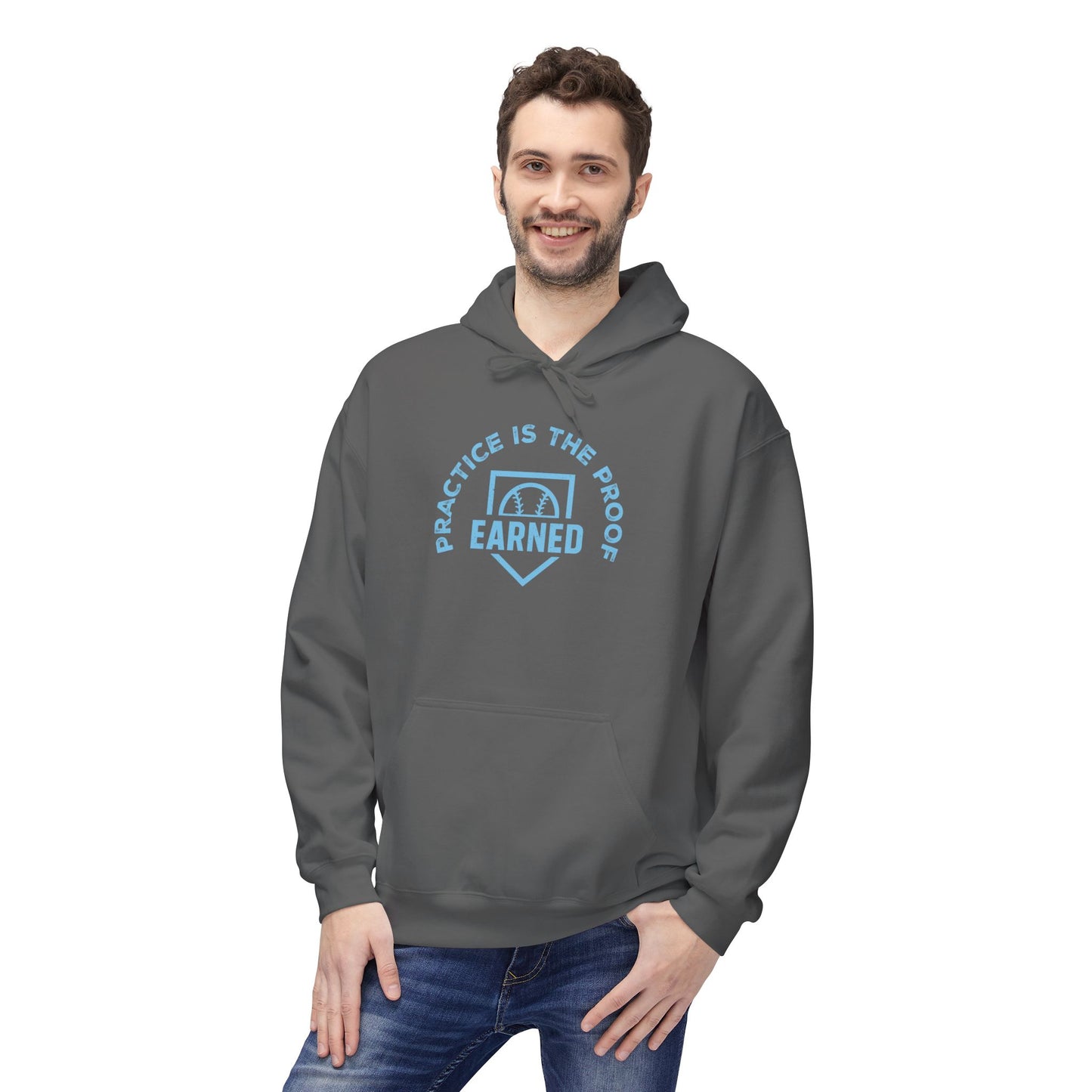 PRACTICE IS THE PROOF Hoodie (Light Blue Font)