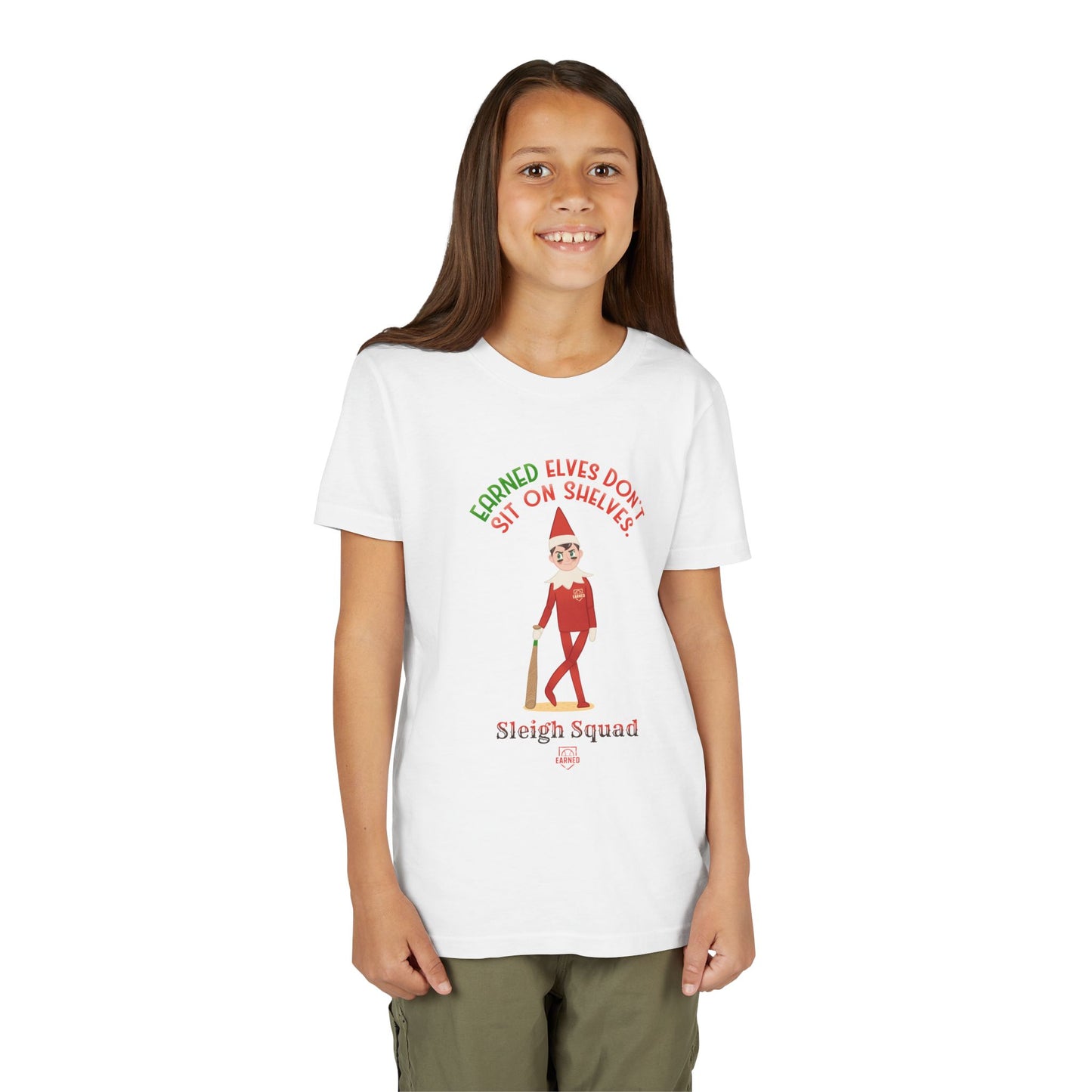 EARNED ELVES DON'T SIT ON SHELVES Youth Tee - SLEIGH SQUAD Collection