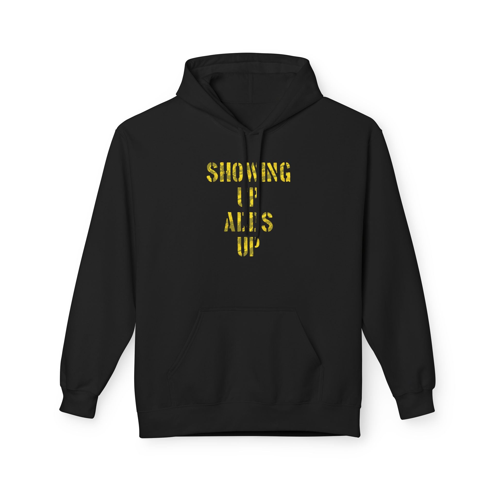 SHOWING UP ADDS UP Adult Hoodie (Yellow Camo Logo)