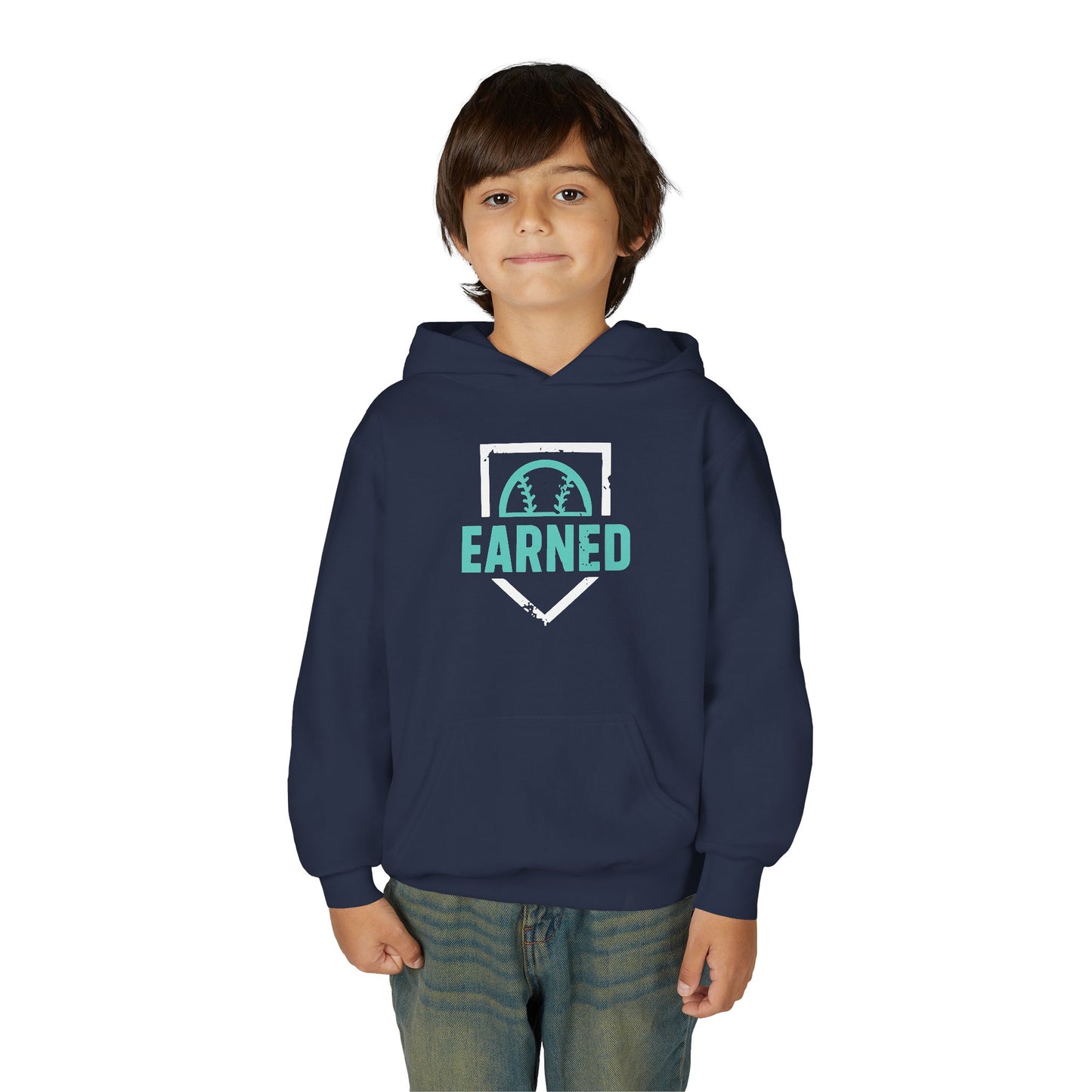 EARNED Logo Youth Hoodie (Aqua & White Font)