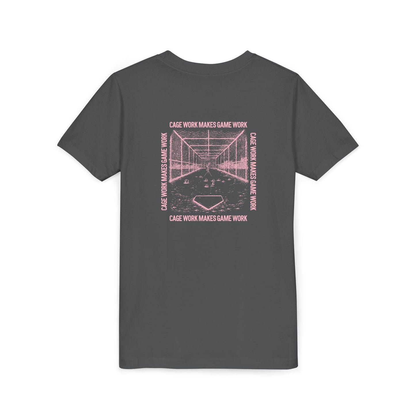 CAGE WORK MAKES GAME WORK Youth Tee (Pink Font)
