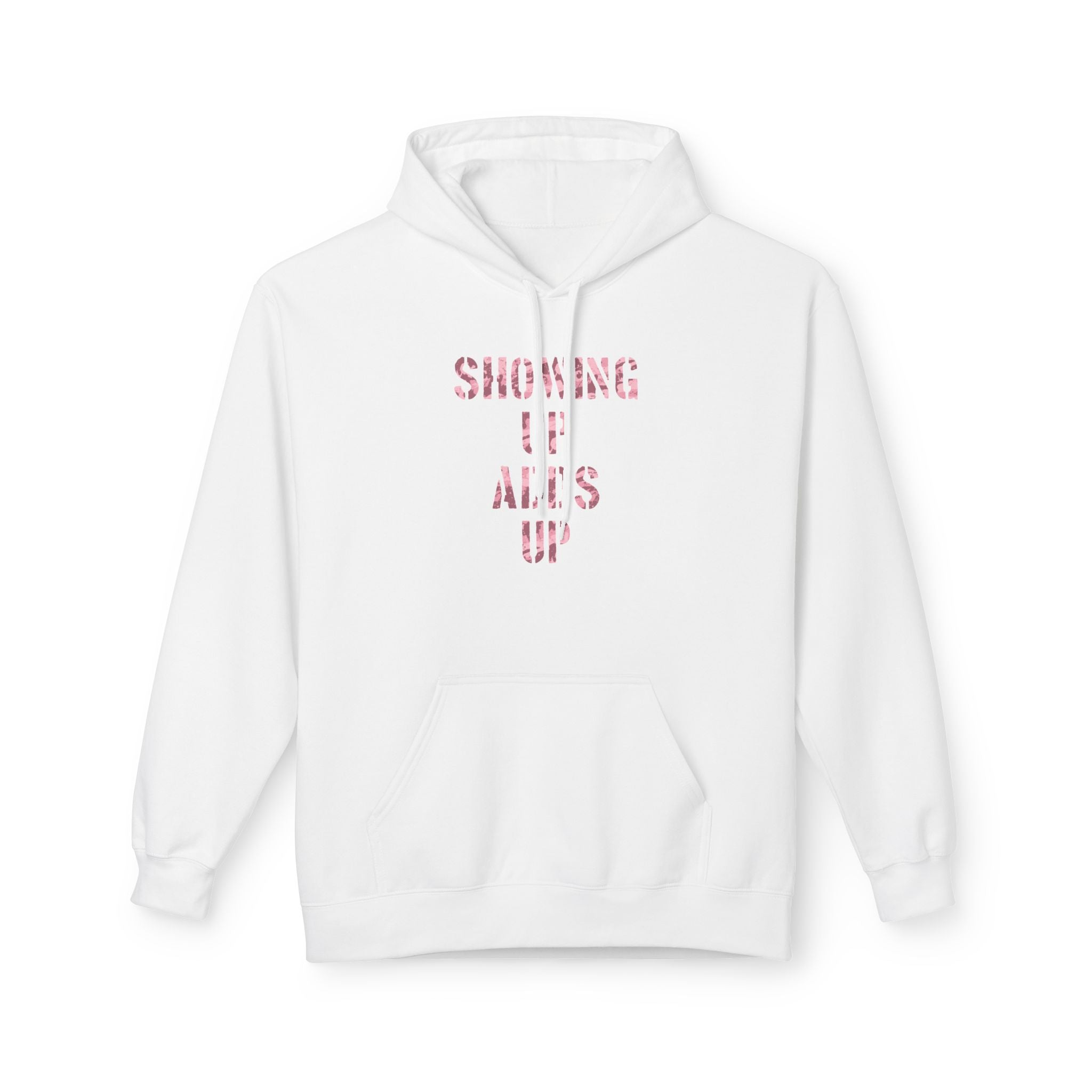 SHOWING UP ADDS UP Adult Hoodie (Pink Camo Logo)