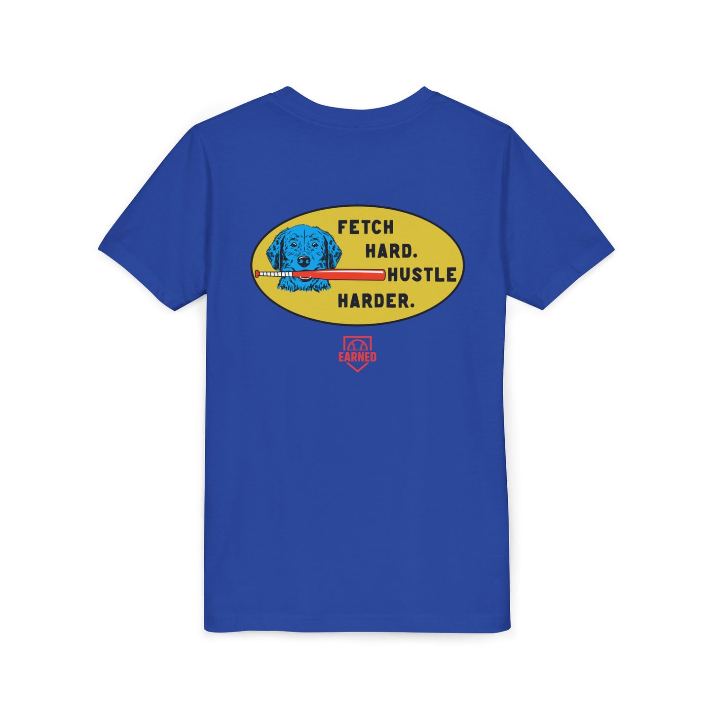 FETCH HARD. HUSTLE HARDER. Youth Tee (Red Bat) - BARK PARK Collection