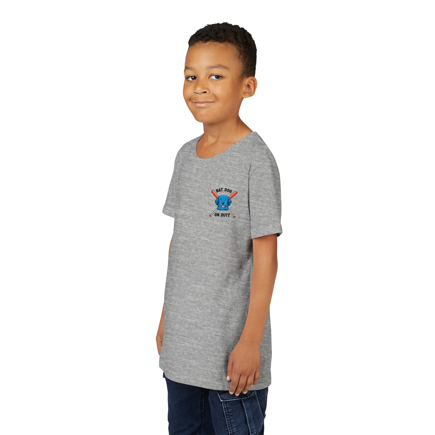 FETCH HARD. HUSTLE HARDER. Youth Tee (Red Bat) - BARK PARK Collection