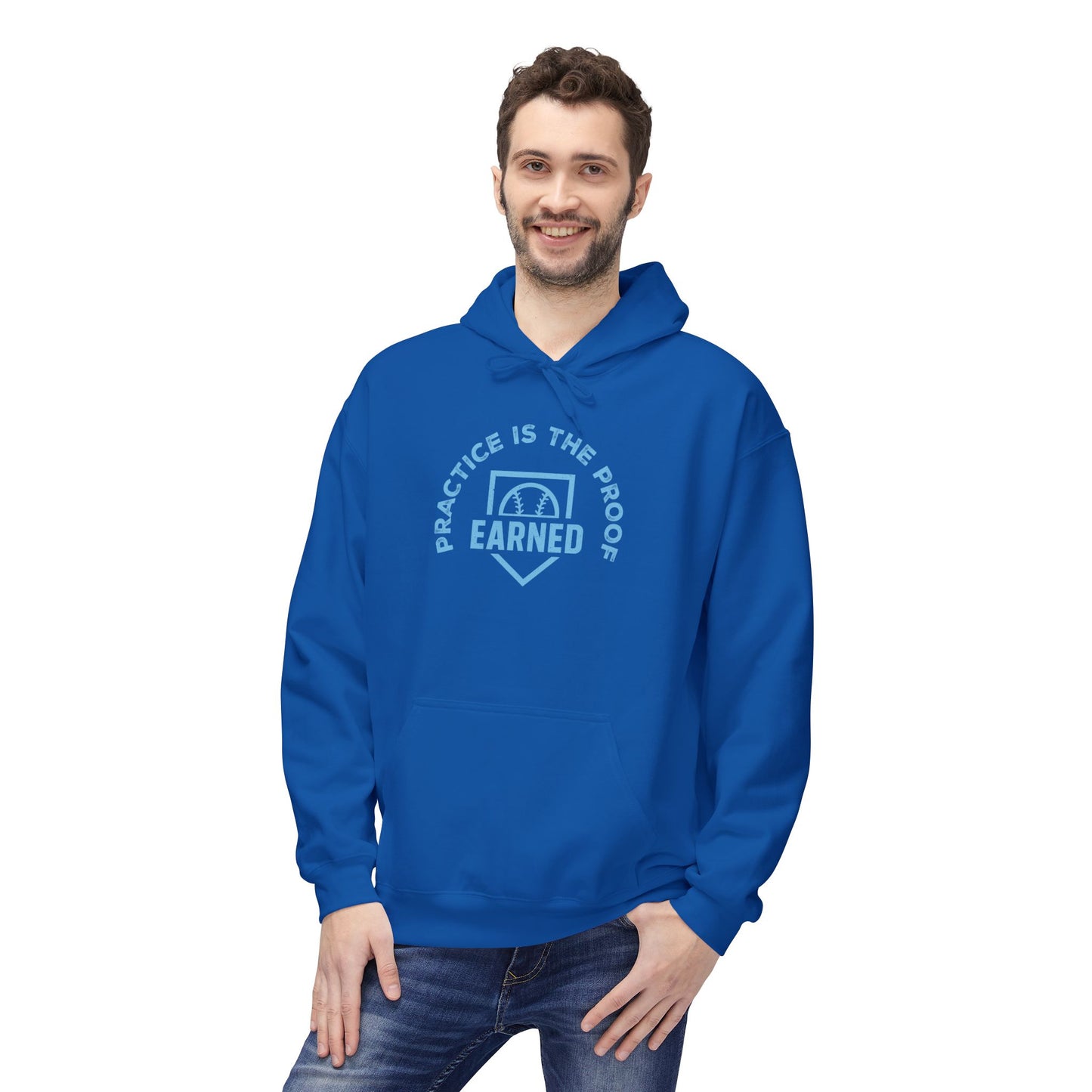 PRACTICE IS THE PROOF Hoodie (Light Blue Font)