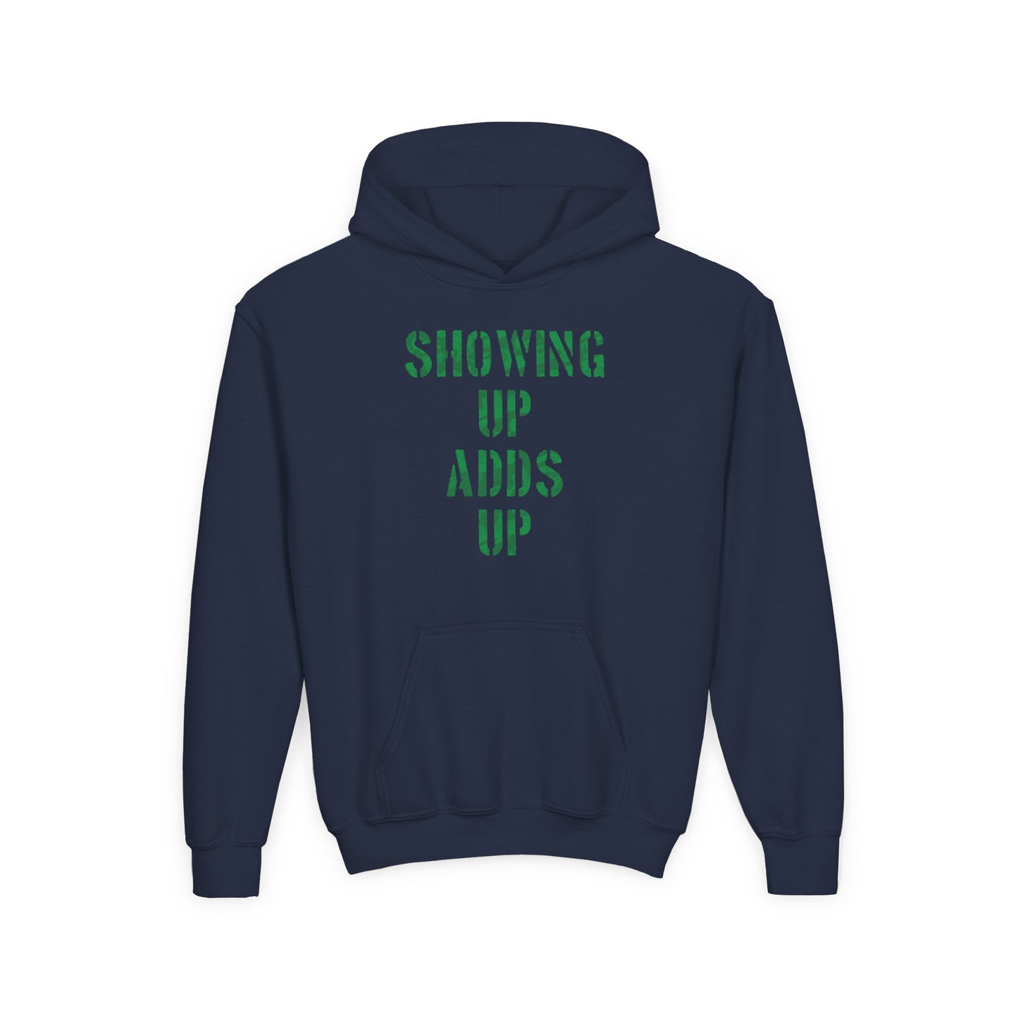 SHOWING UP ADDS UP Youth Hoodie (Green Camo Logo)