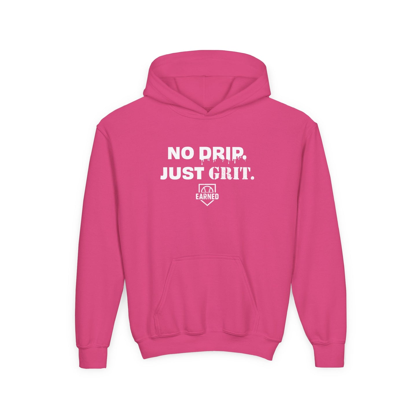 NO DRIP. JUST GRIT. Youth Hoodie (White Logo)