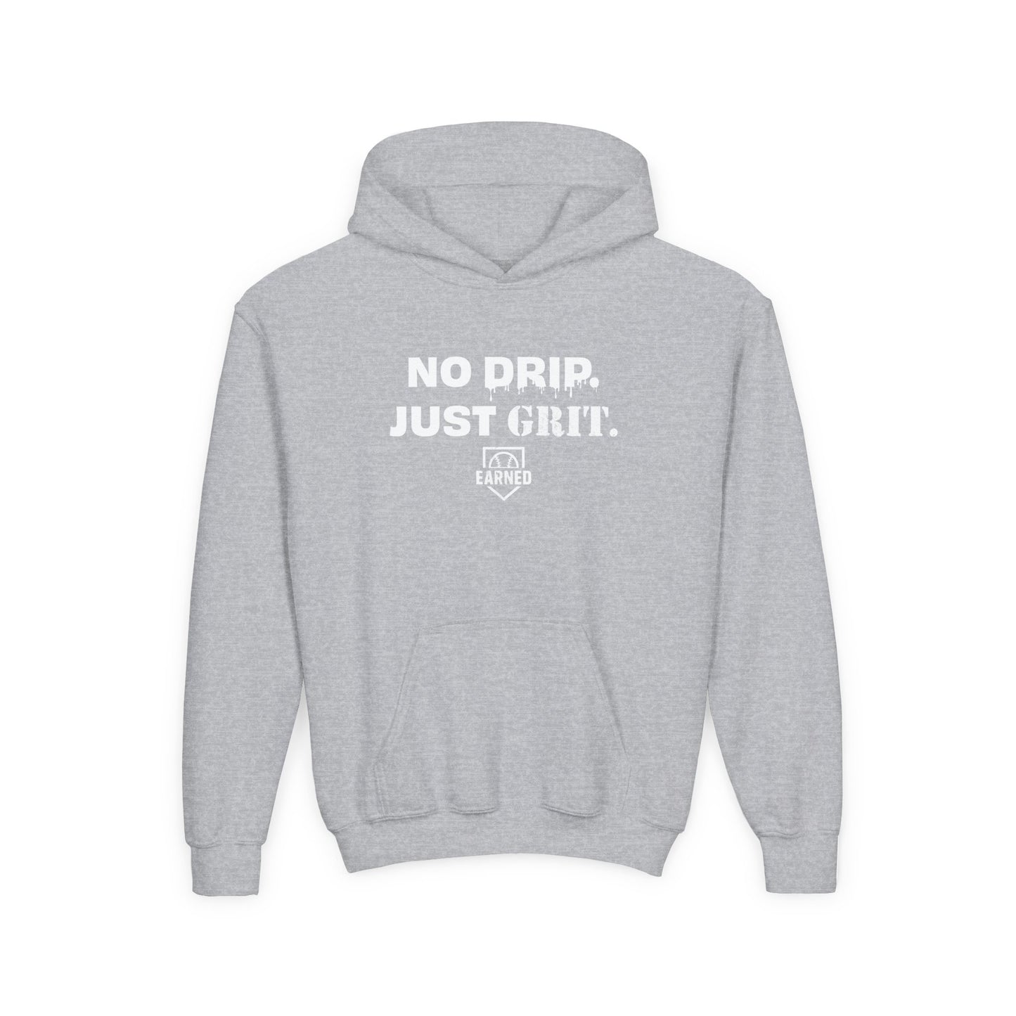 NO DRIP. JUST GRIT. Youth Hoodie (White Logo)