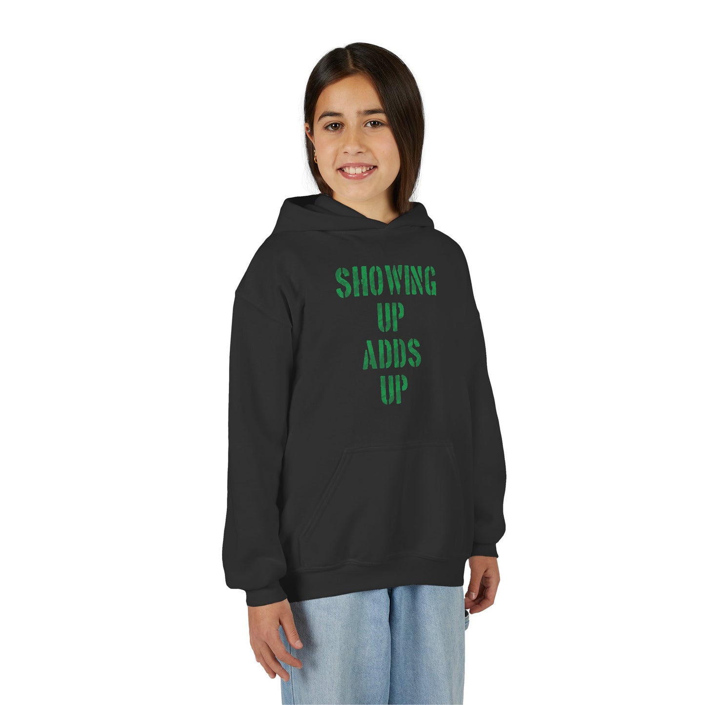 SHOWING UP ADDS UP Youth Hoodie (Green Camo Logo)