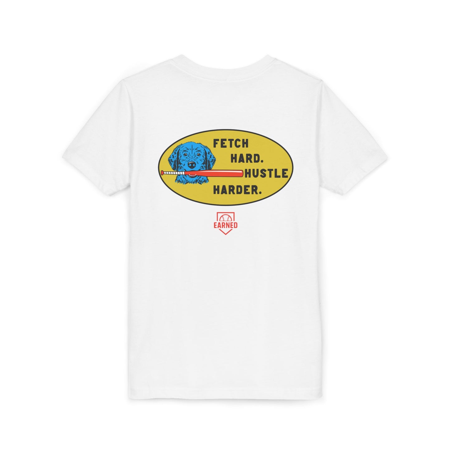 FETCH HARD. HUSTLE HARDER. Youth Tee (Red Bat) - BARK PARK Collection