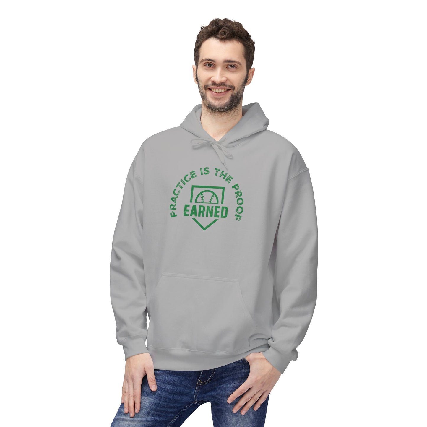 PRACTICE IS THE PROOF Adult Hoodie (Green Logo)