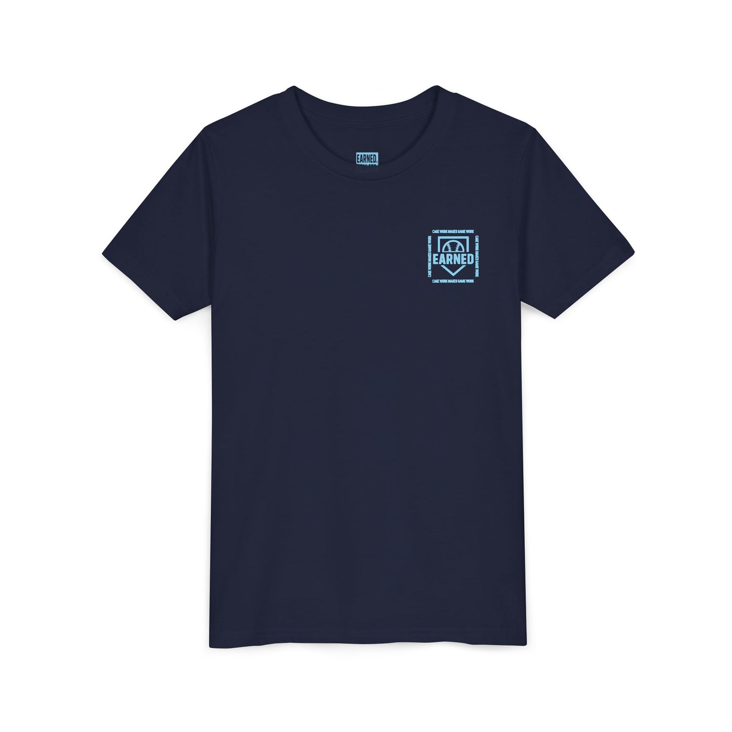 CAGE WORK MAKES GAME WORK Youth Tee (Blue Font)