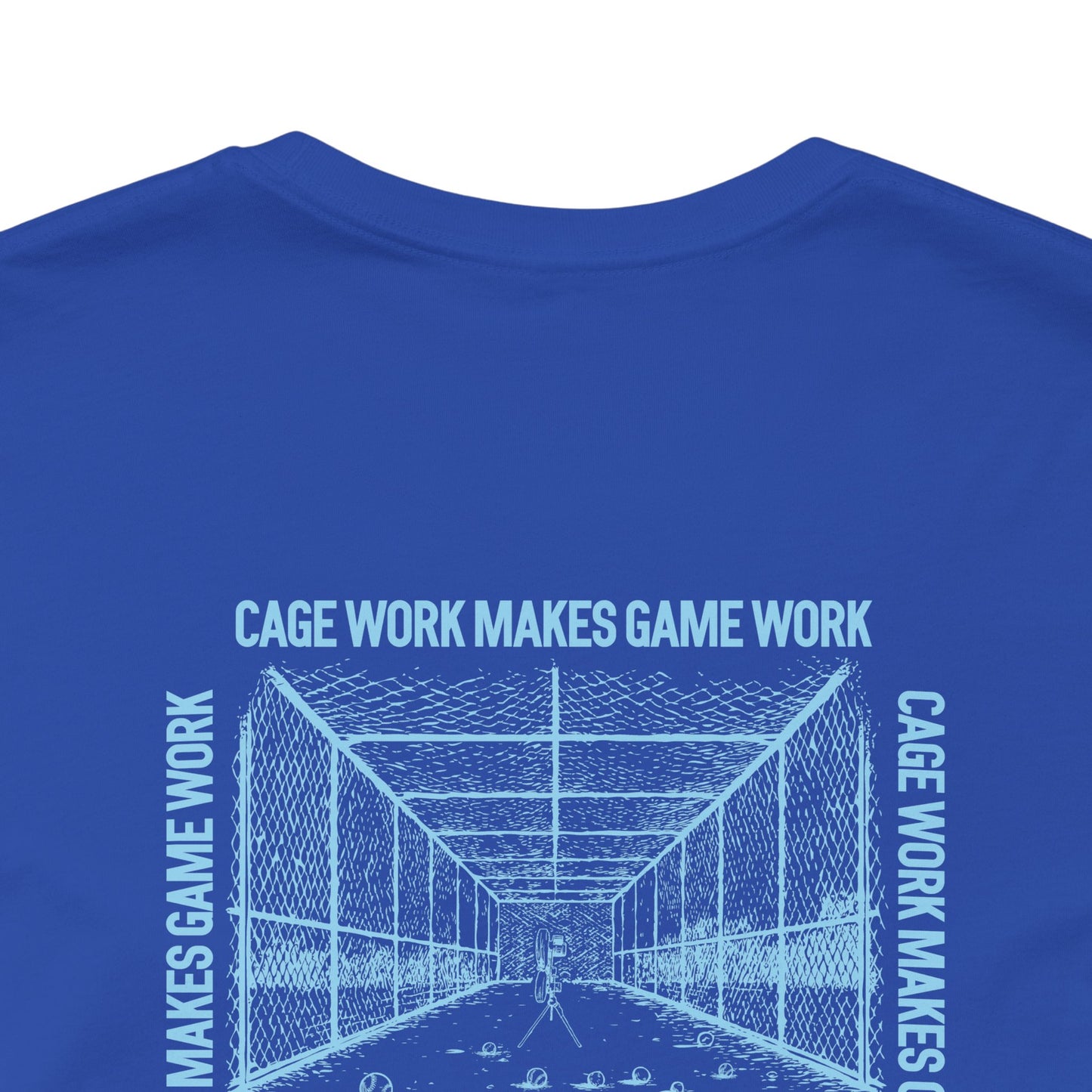 CAGE WORK MAKES GAME WORK Adult Tee (Blue Font)