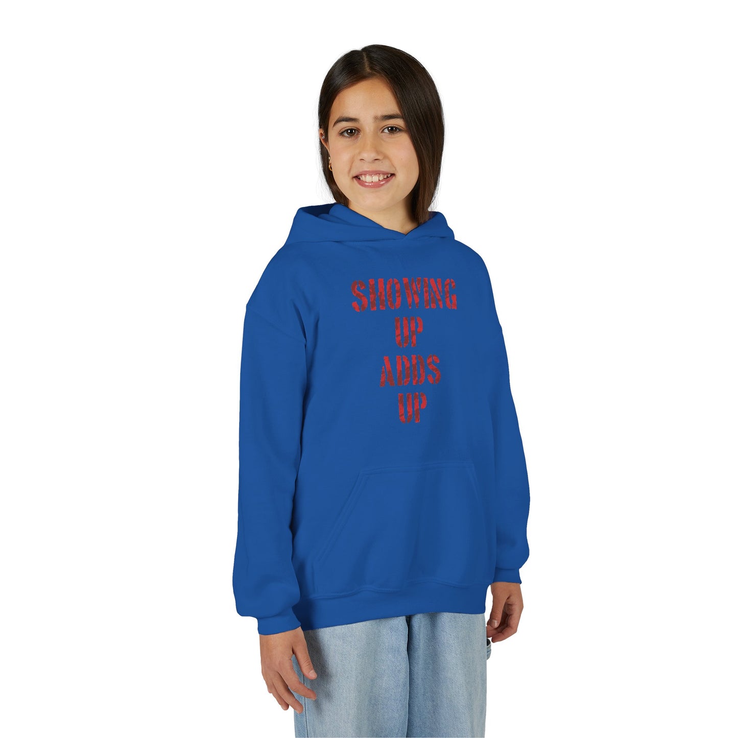 SHOWING UP ADDS UP Youth Hoodie (Red Camo Logo)