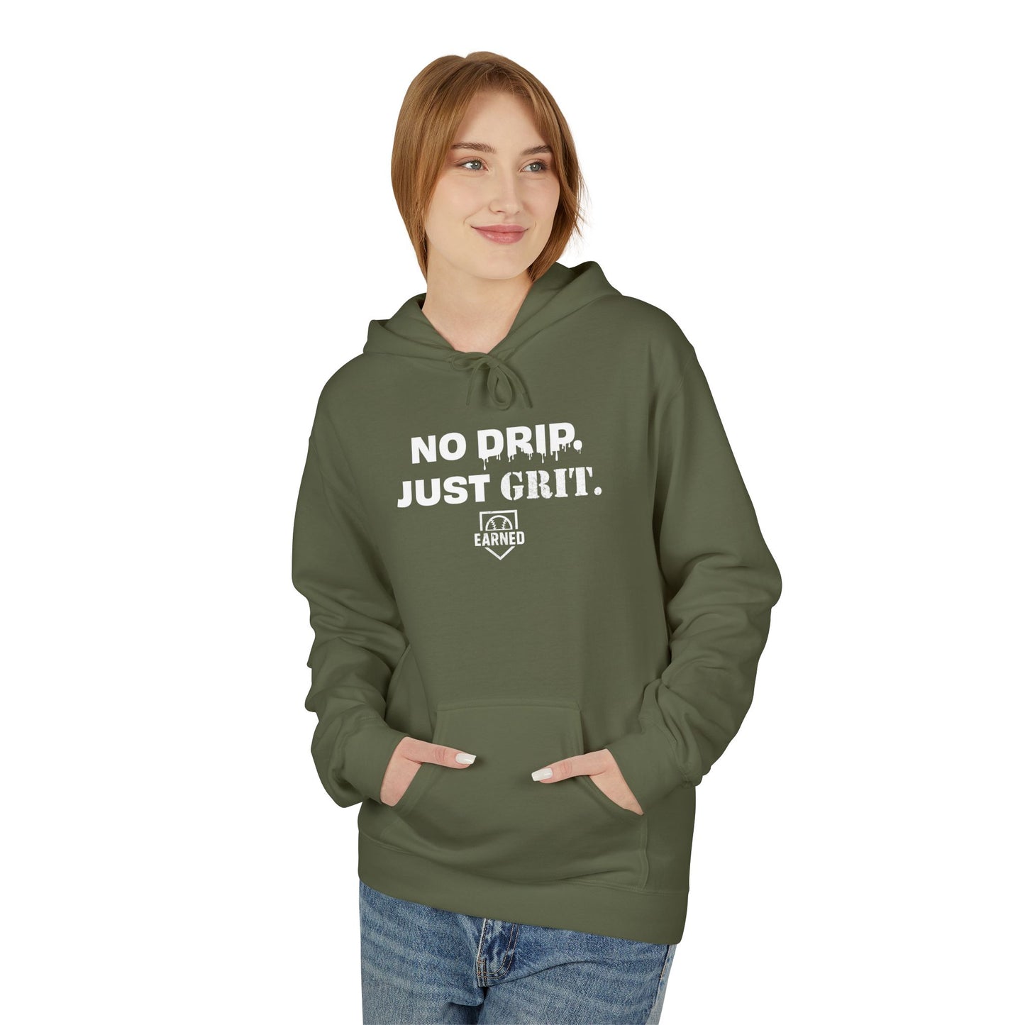 NO DRIP. JUST GRIT. Hoodie (White Font)