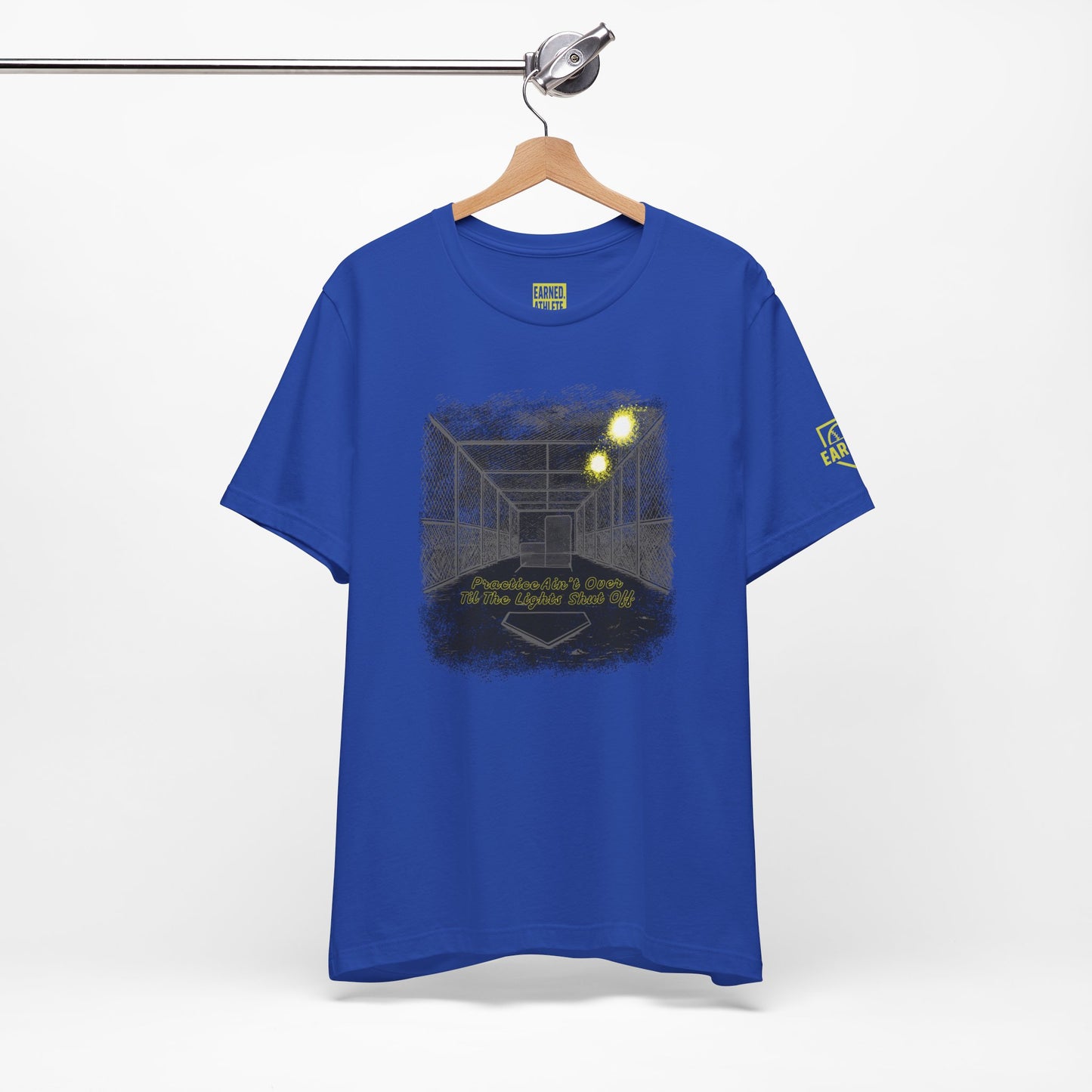 PRACTICE AIN'T OVER TILL THE LIGHTS SHUT OFF Tee (Dark)