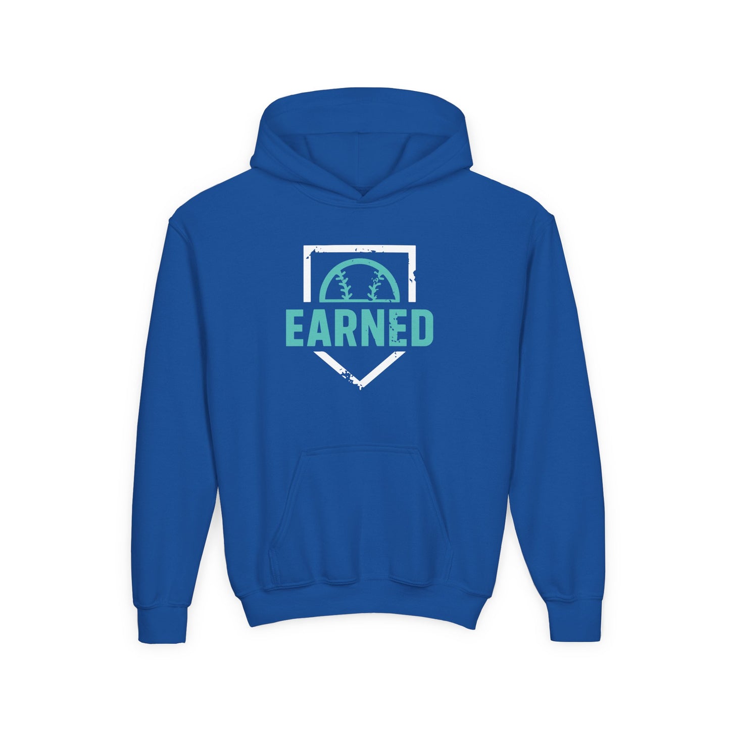 EARNED Logo Youth Hoodie (Aqua & White Font)