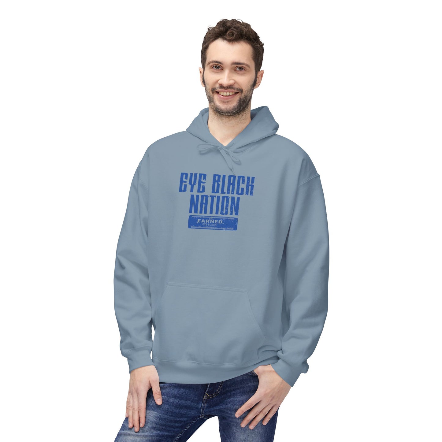 EYE BLACK NATION Adult Hoodie (Blue Font)