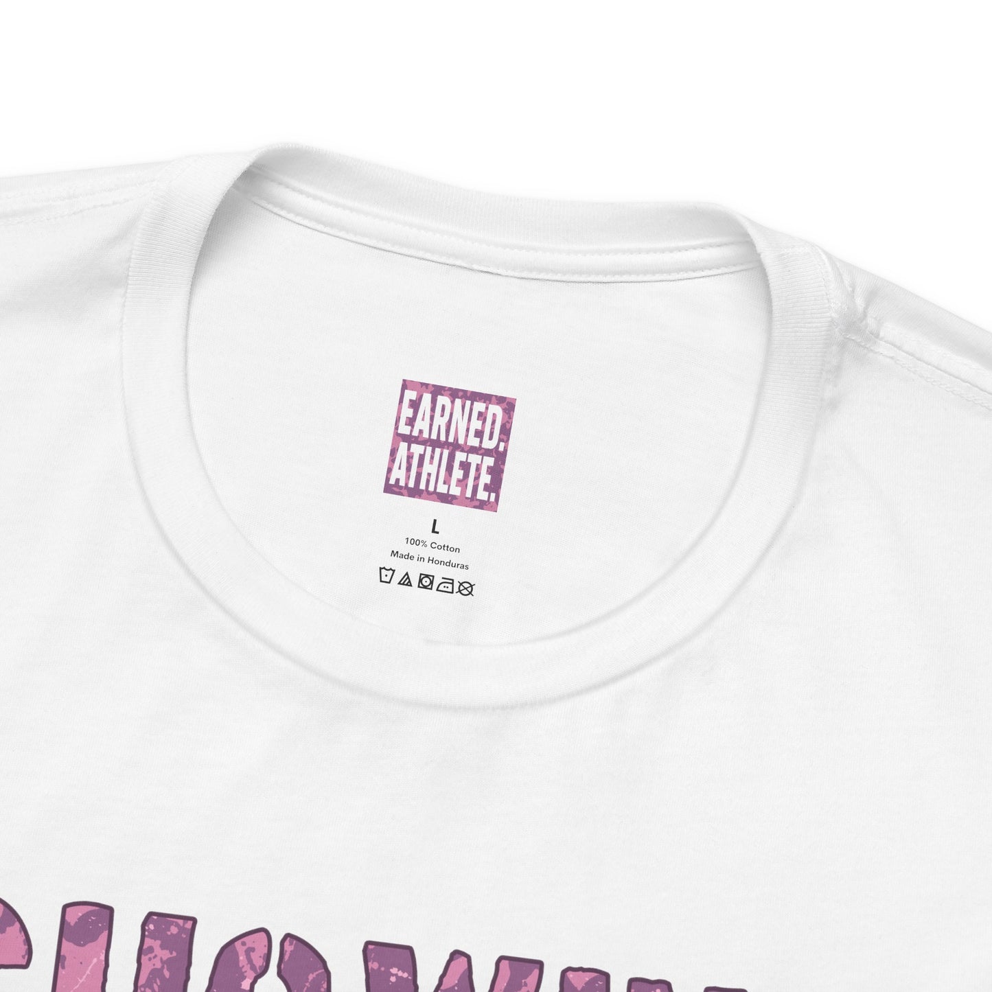 SHOWING UP ADDS UP Tee (Pink Camo Font)