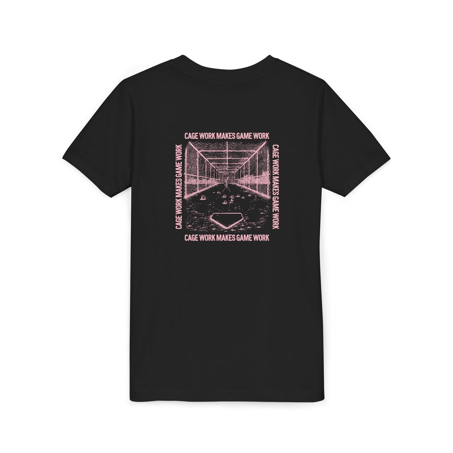 CAGE WORK MAKES GAME WORK Youth Tee (Pink Font)