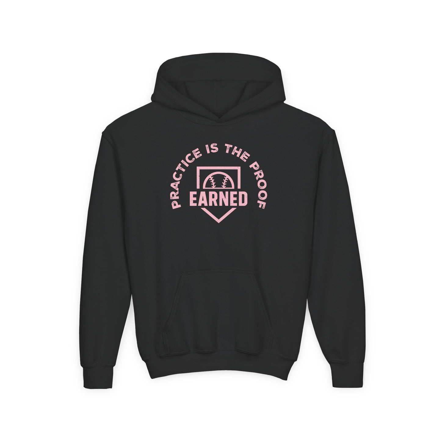 PRACTICE IS THE PROOF Youth Hoodie (Pink Logo)