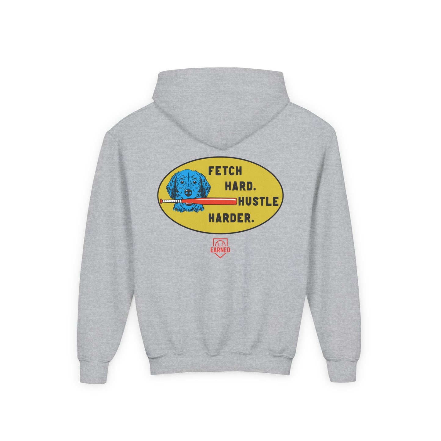 FETCH HARD. HUSTLE HARDER. Youth Hoodie (Red Bat) - BARK PARK Collection