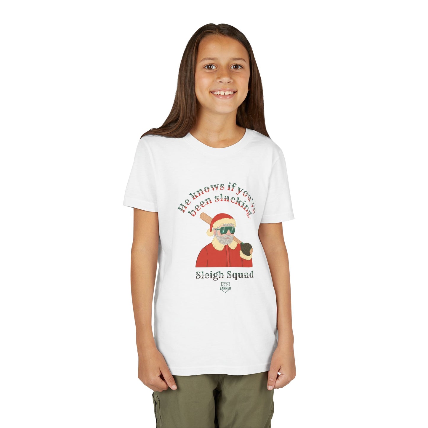 HE KNOWS IF YOU'VE BEEN SLACKING Youth Tee - SLEIGH SQUAD Collection