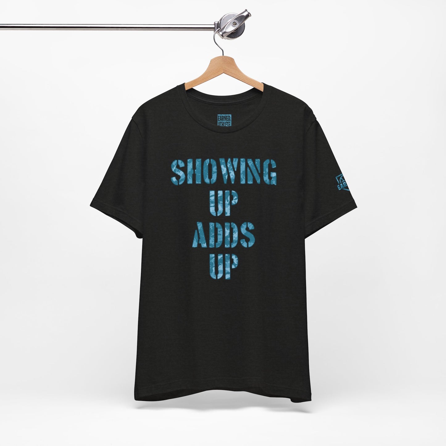 SHOWING UP ADDS UP Tee (Blue Camo Font)