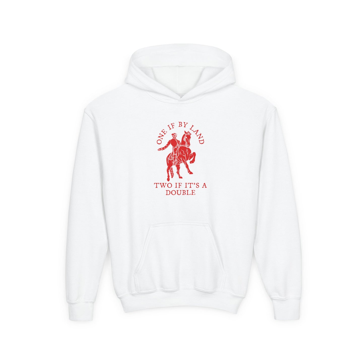 ONE IF BY LAND, TWO IF IT'S A DOUBLE Youth Hoodie (Paul Revere Red) - AMERICA 250 Collection