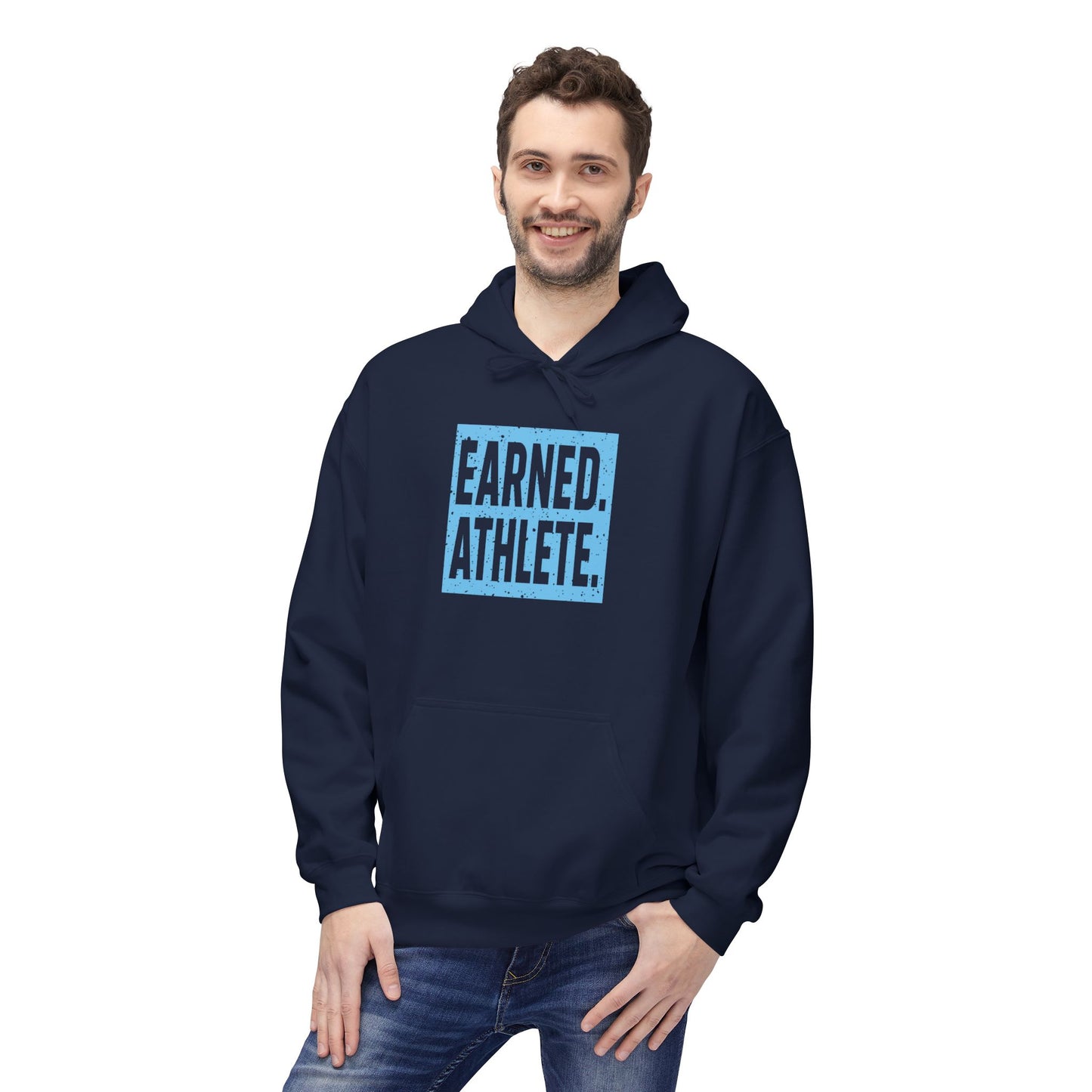 EARNED. ATHLETE. Hoodie (Light Blue Logo)