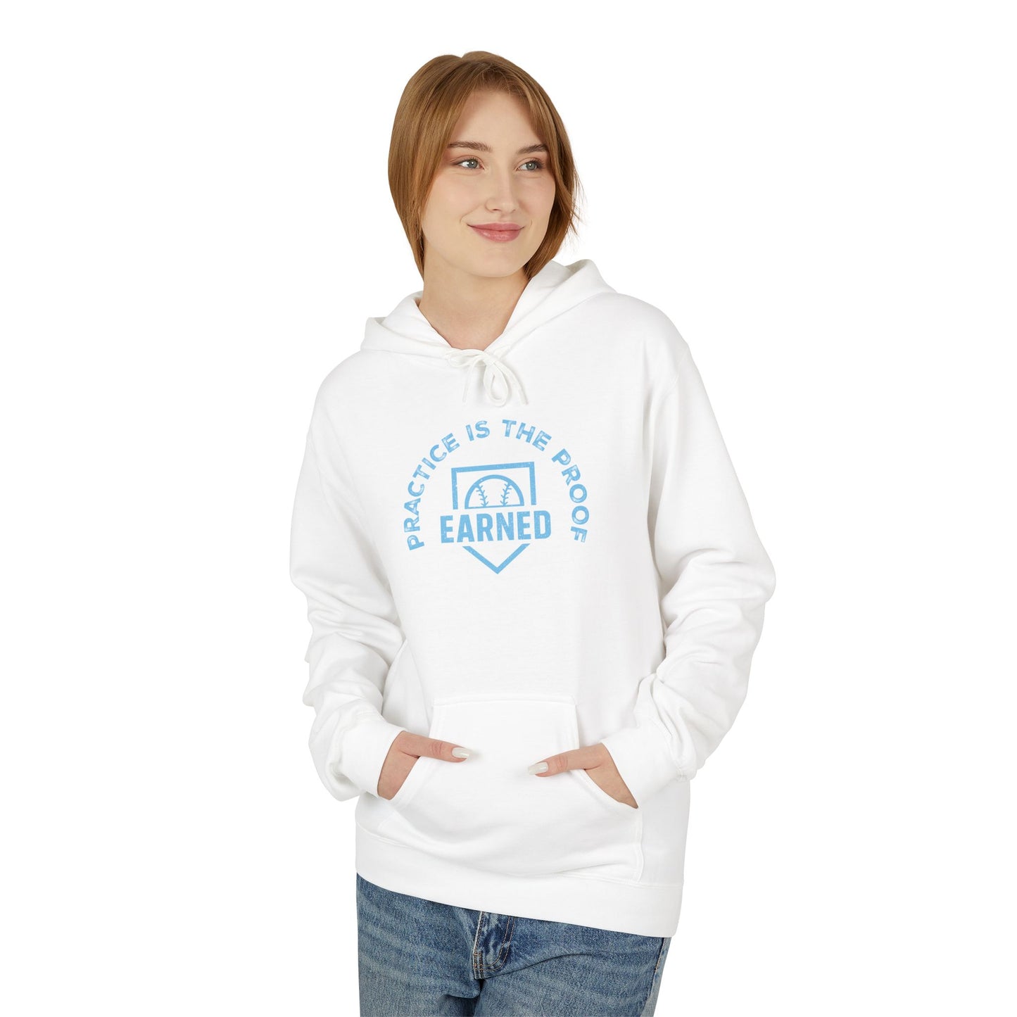 PRACTICE IS THE PROOF Hoodie (Light Blue Font)