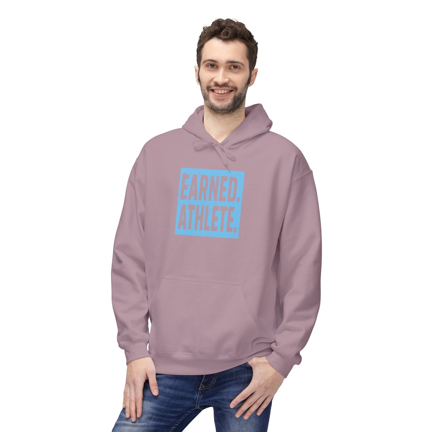EARNED. ATHLETE. Hoodie (Light Blue Logo)