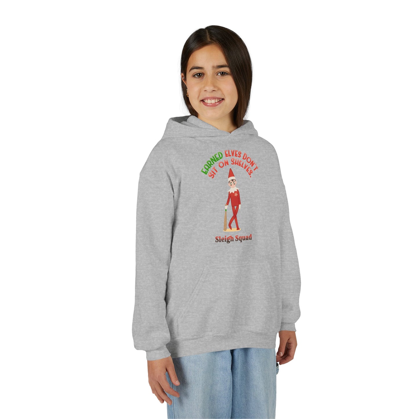 EARNED ELVES DON'T SIT ON SHELVES Youth Hoodie - SLEIGH SQUAD Collection