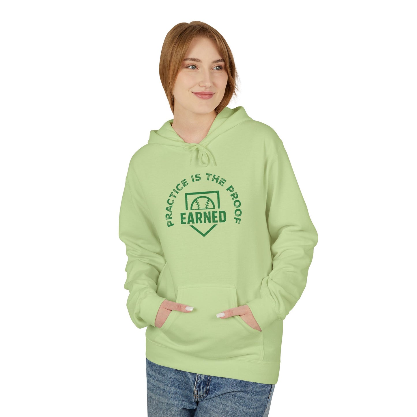 PRACTICE IS THE PROOF Adult Hoodie (Green Logo)