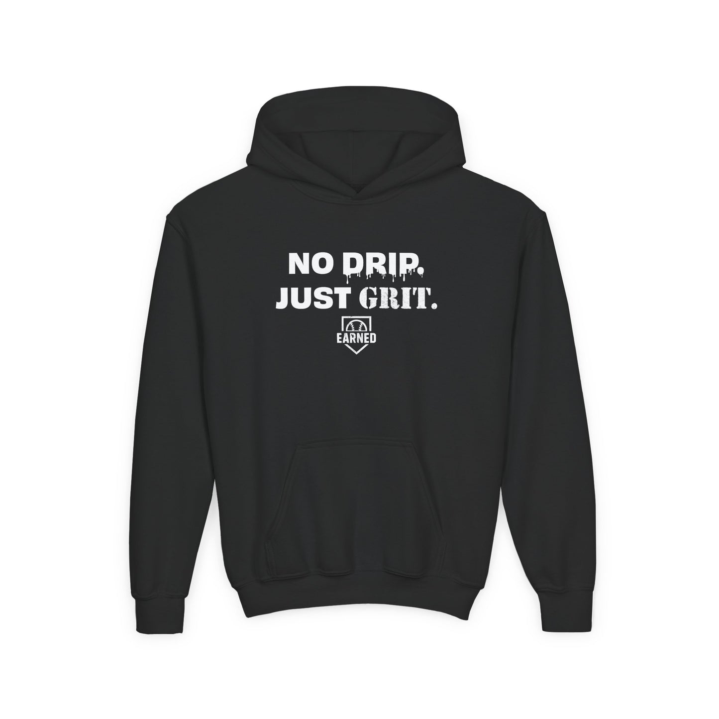 NO DRIP. JUST GRIT. Youth Hoodie (White Logo)