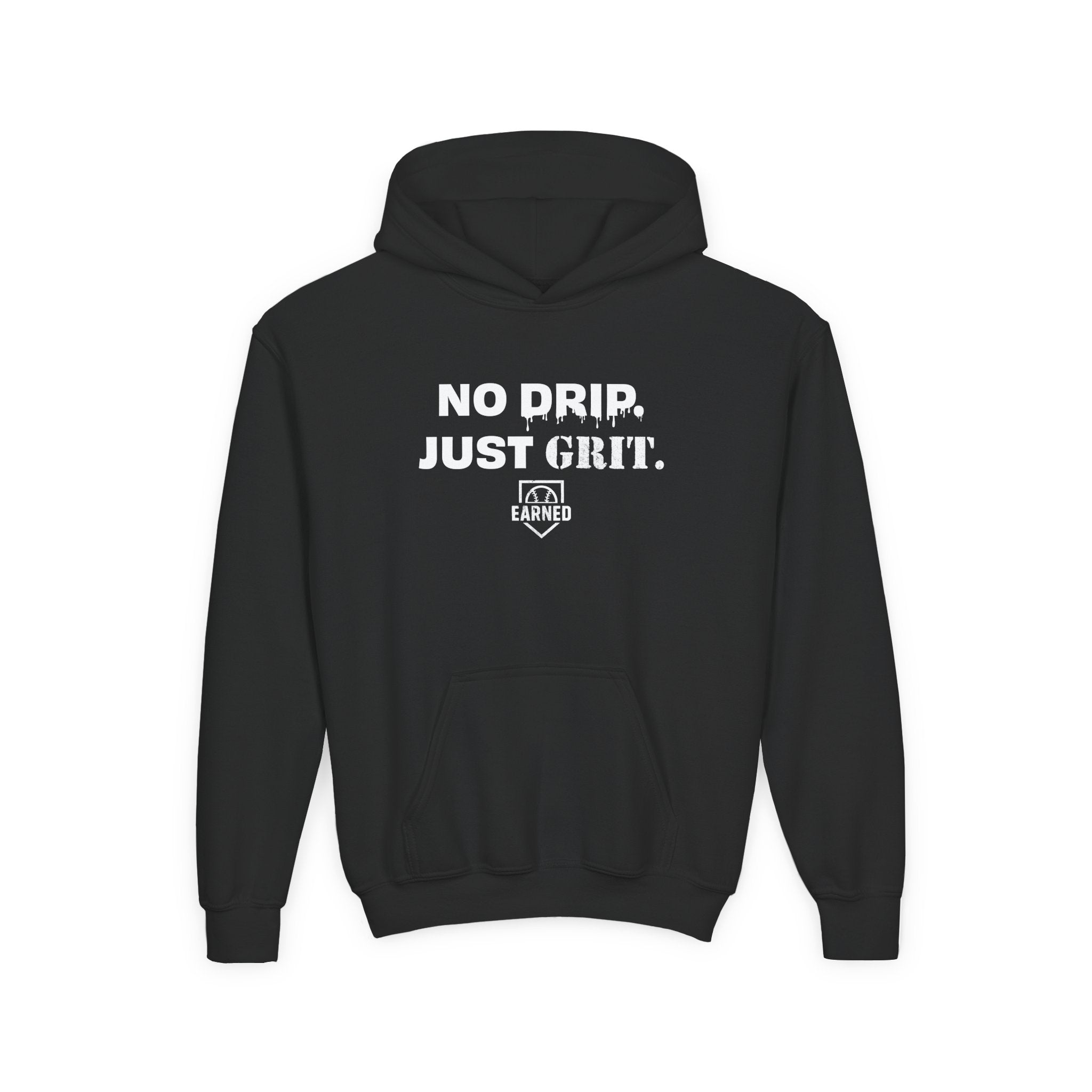 NO DRIP. JUST GRIT. Youth Hoodie (White Logo)