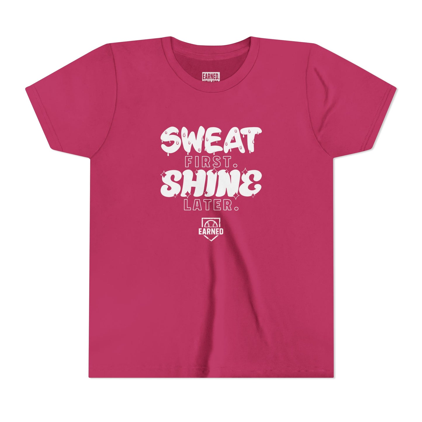 SWEAT FIRST. SHINE LATER. Youth Tee (White Font)