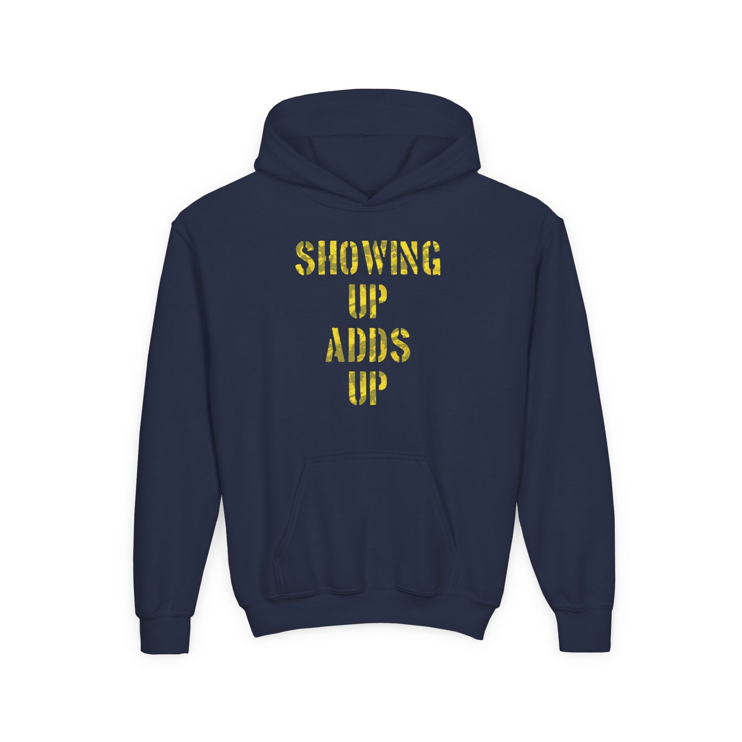 SHOWING UP ADDS UP Youth Hoodie (Yellow Camo Logo)
