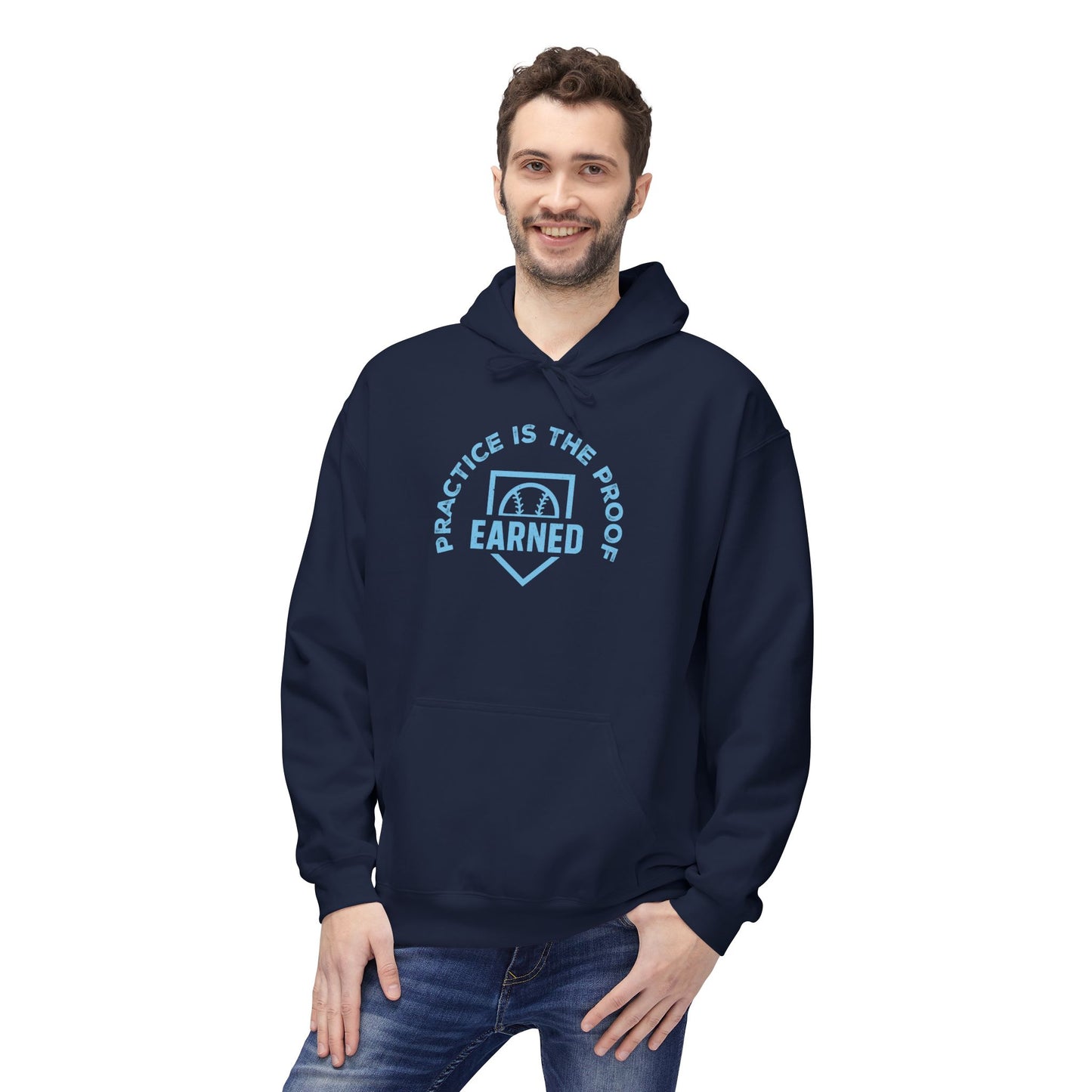 PRACTICE IS THE PROOF Hoodie (Light Blue Font)