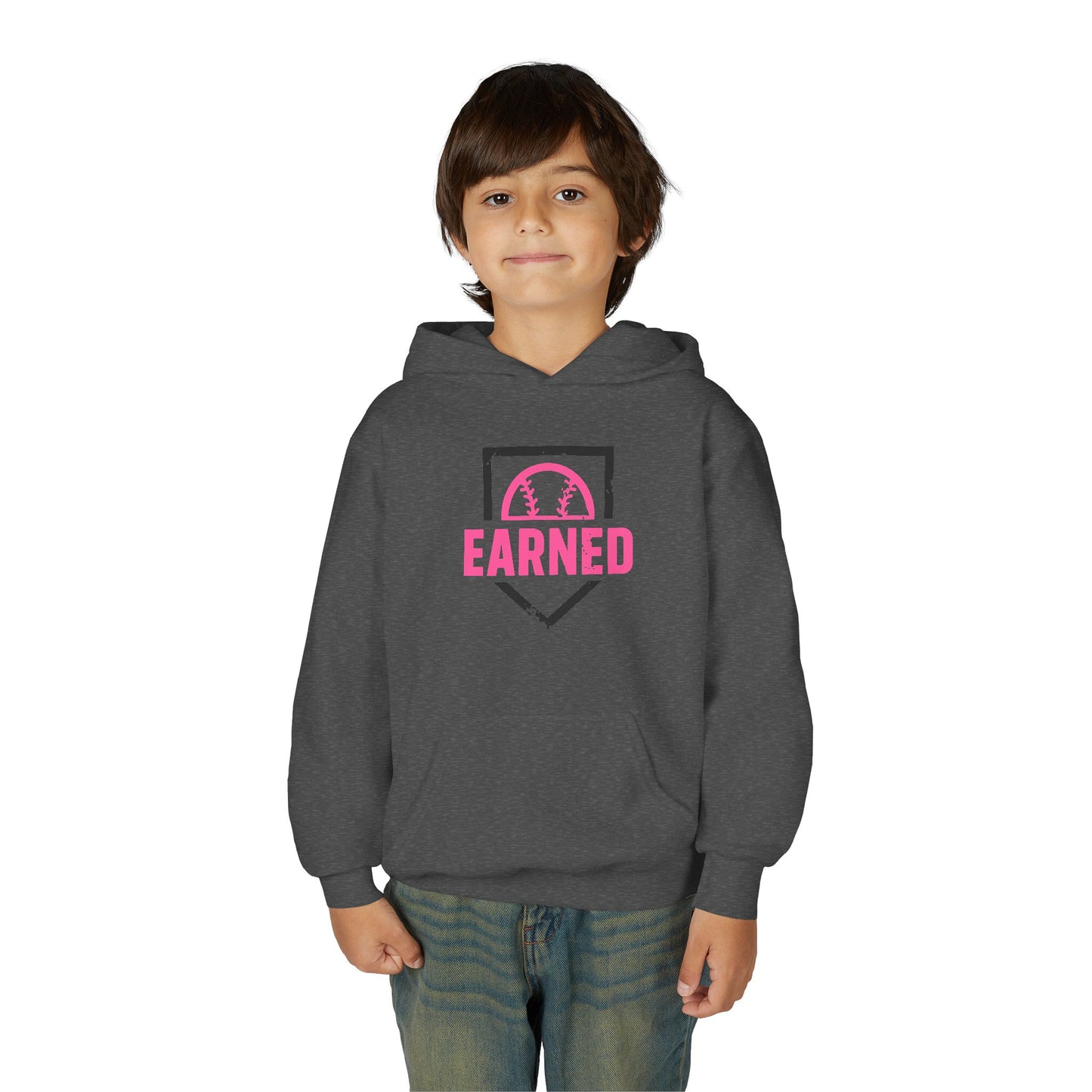 EARNED Logo Youth Hoodie (Hot Pink & Black Font)