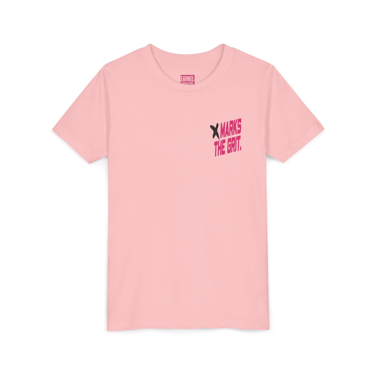 X MARKS THE GRIT Youth Tee (Black X, Pink Font)