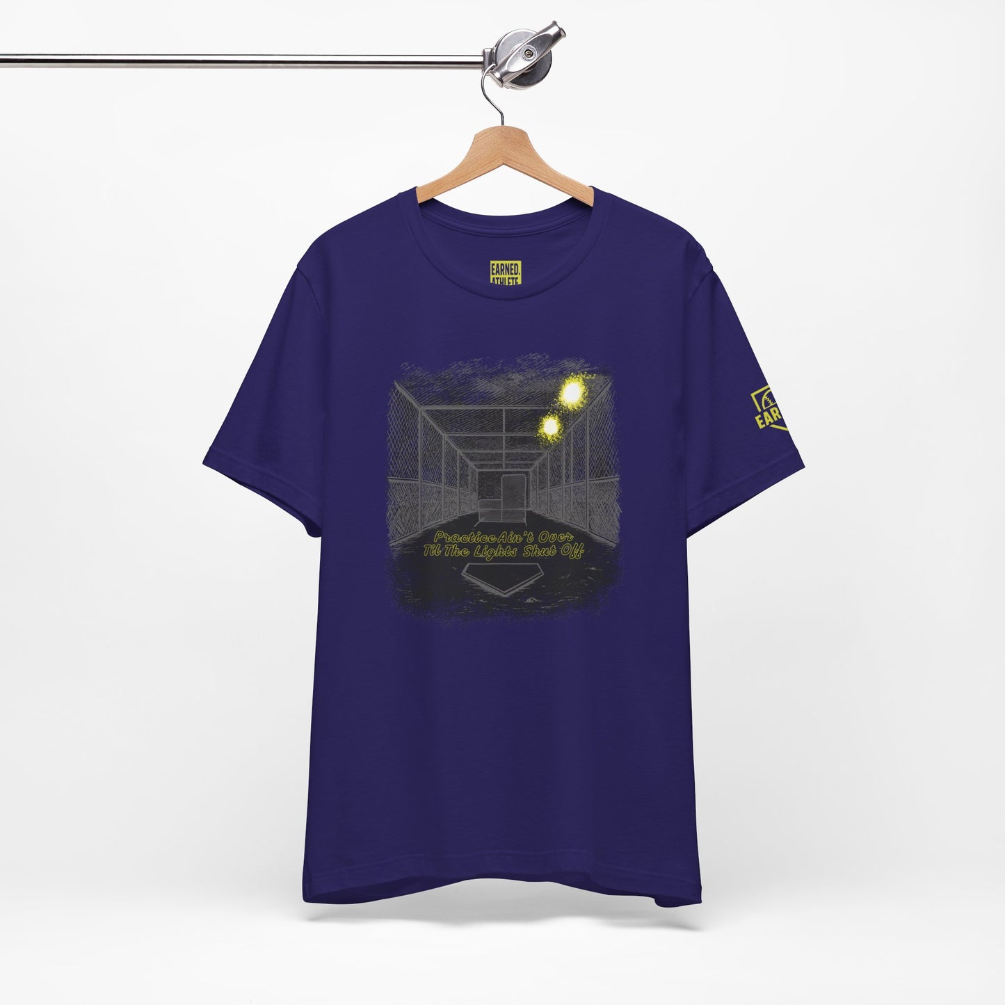 PRACTICE AIN'T OVER TILL THE LIGHTS SHUT OFF Tee (Dark)
